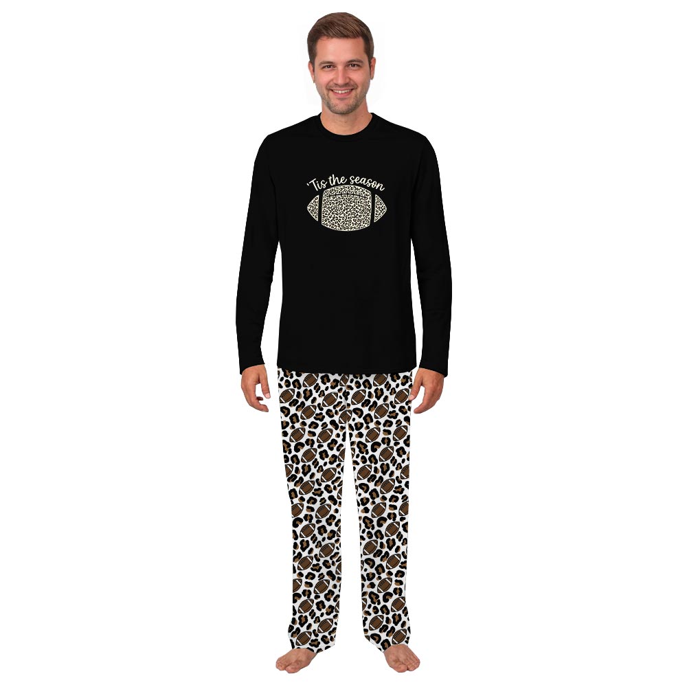 Tis The Season Football with Leopard Theme Christmas Match PJs Tis The Season Football with Leopard Theme Christmas Match PJs