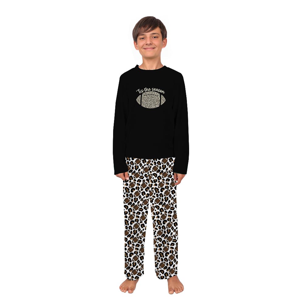 Tis The Season Football with Leopard Theme Christmas Match PJs Tis The Season Football with Leopard Theme Christmas Match PJs
