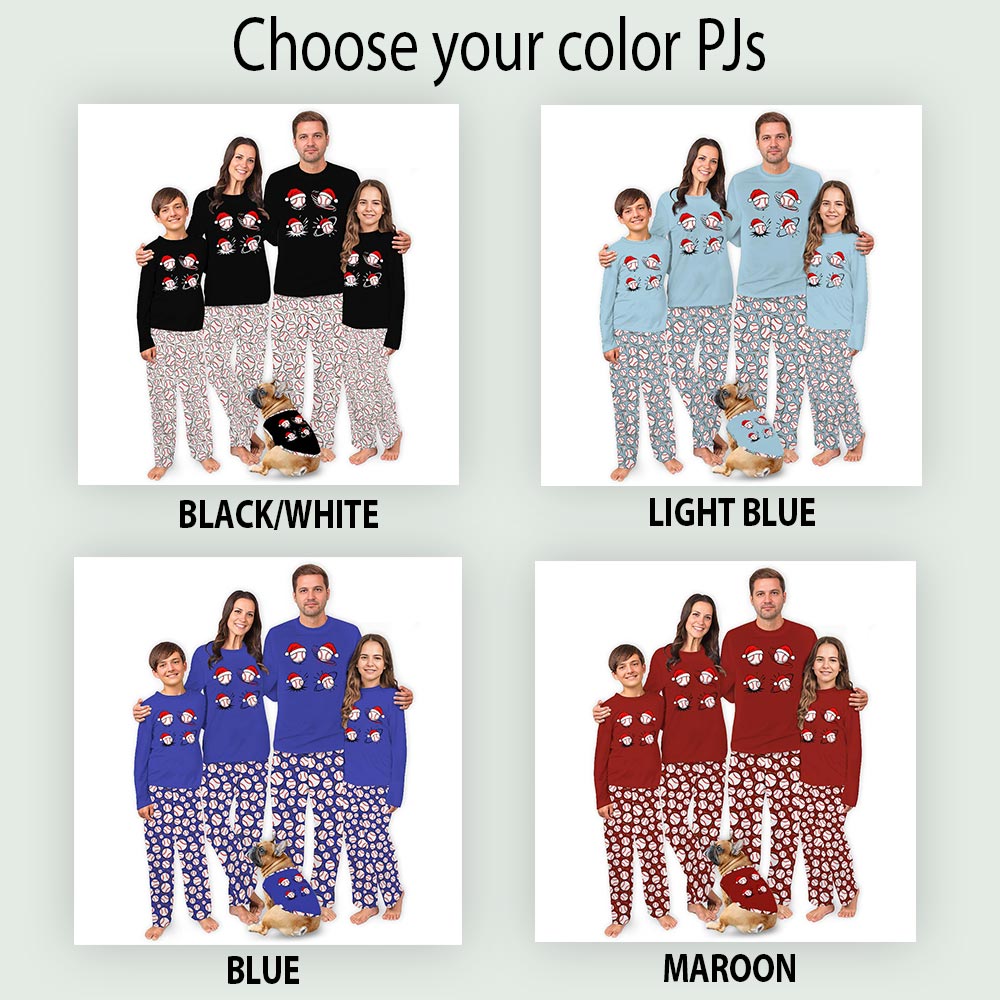 Baseball Wearing Santa Hats Matching Pajamas for Cat and Owner