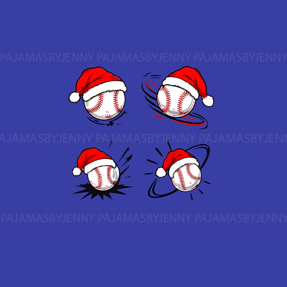 Baseball Wearing Santa Hats Matching Pajamas for Cat and Owner