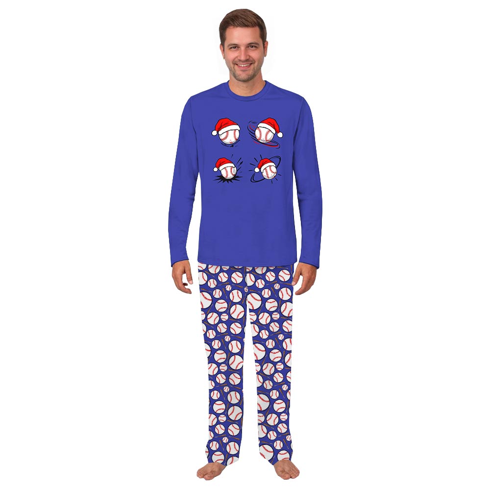 Baseball Wearing Santa Hats Matching Pajamas for Cat and Owner