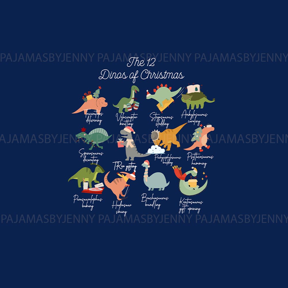 Festive The Twelve Dinos of Christmas Family Xmas Pajamas Festive The Twelve Dinos of Christmas Family Xmas Pajamas