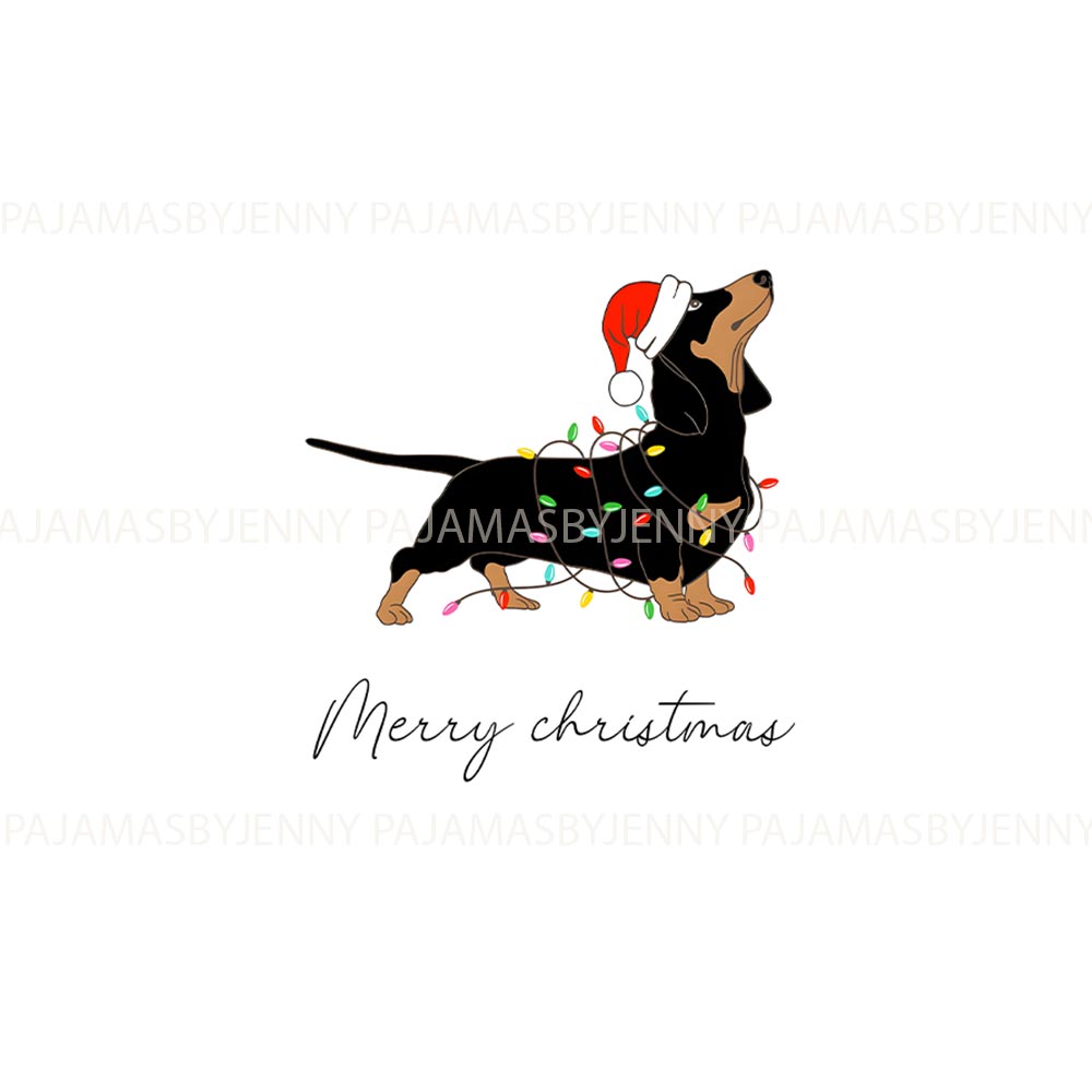 Merry Dachshund with Christmas Light Matching Dog Christmas PJs Merry Dachshund with Christmas Light Matching Dog Christmas PJs