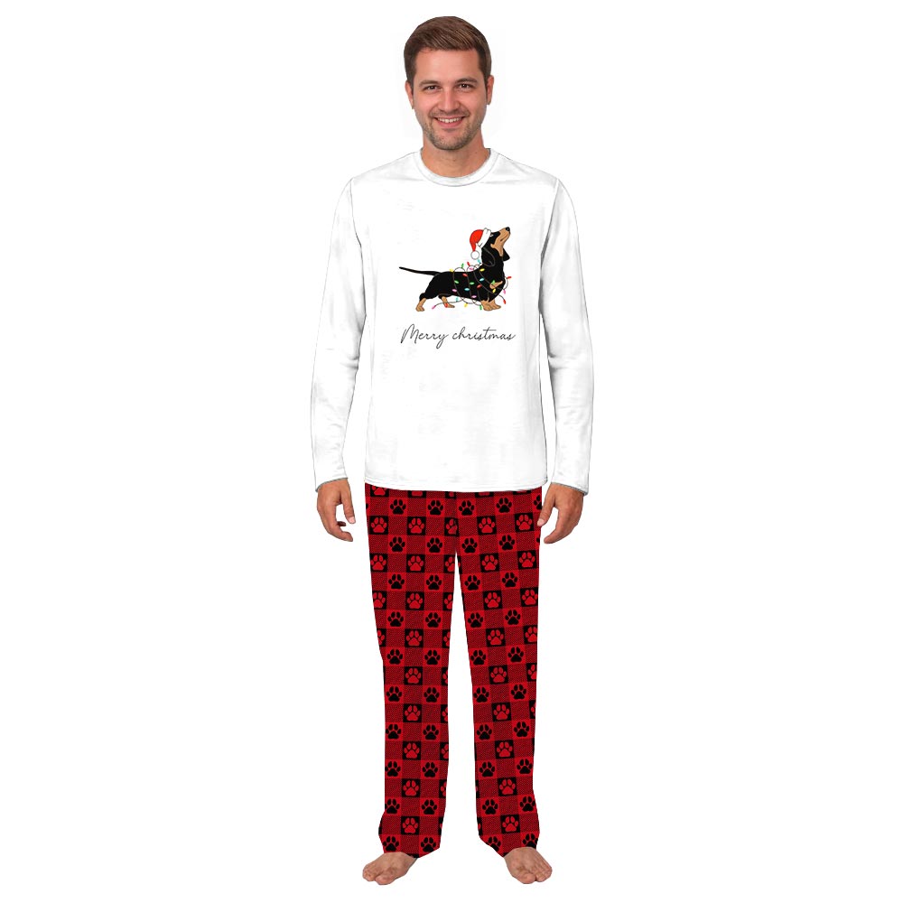 Merry Dachshund with Christmas Light Matching Dog Christmas PJs Merry Dachshund with Christmas Light Matching Dog Christmas PJs