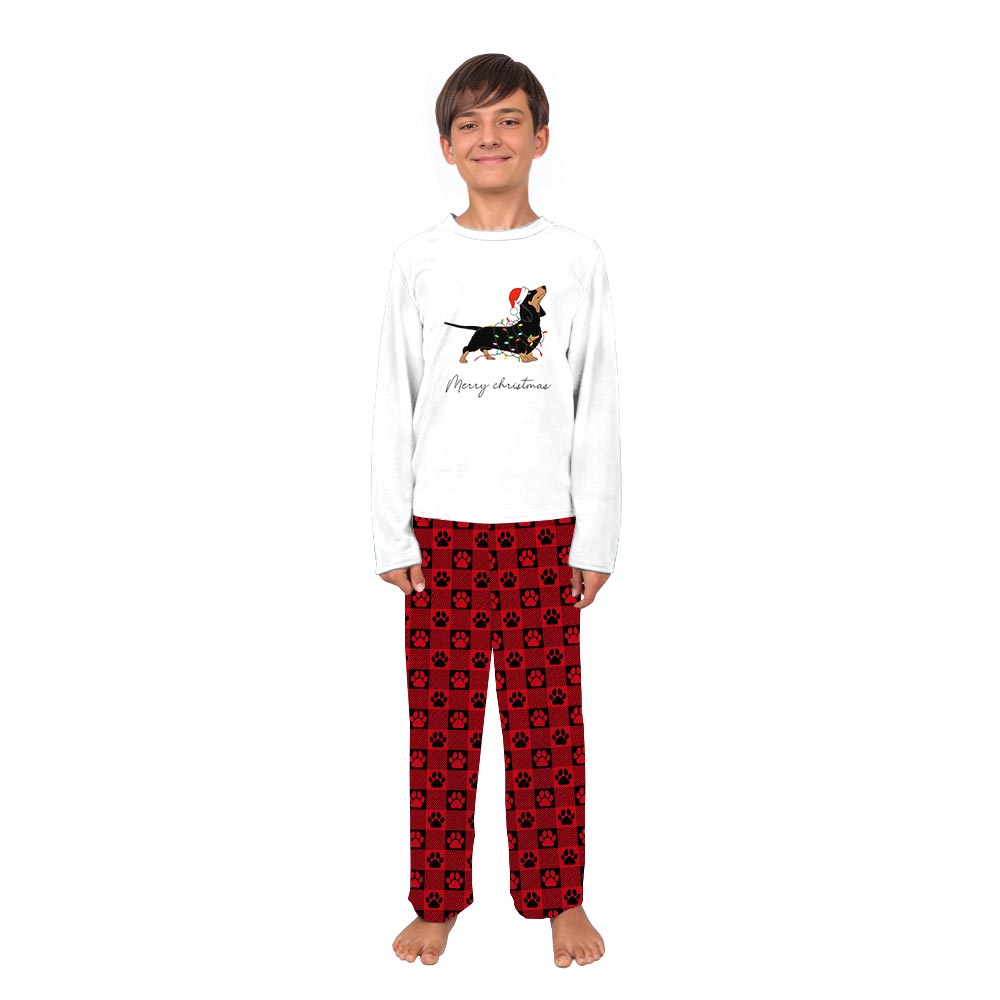 Merry Dachshund with Christmas Light Matching Dog Christmas PJs Merry Dachshund with Christmas Light Matching Dog Christmas PJs