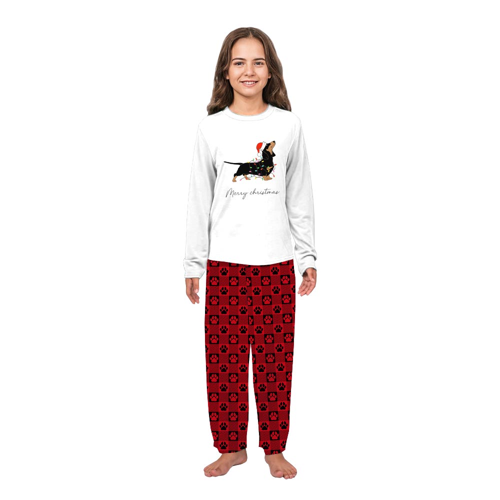 Merry Dachshund with Christmas Light Matching Dog Christmas PJs Merry Dachshund with Christmas Light Matching Dog Christmas PJs