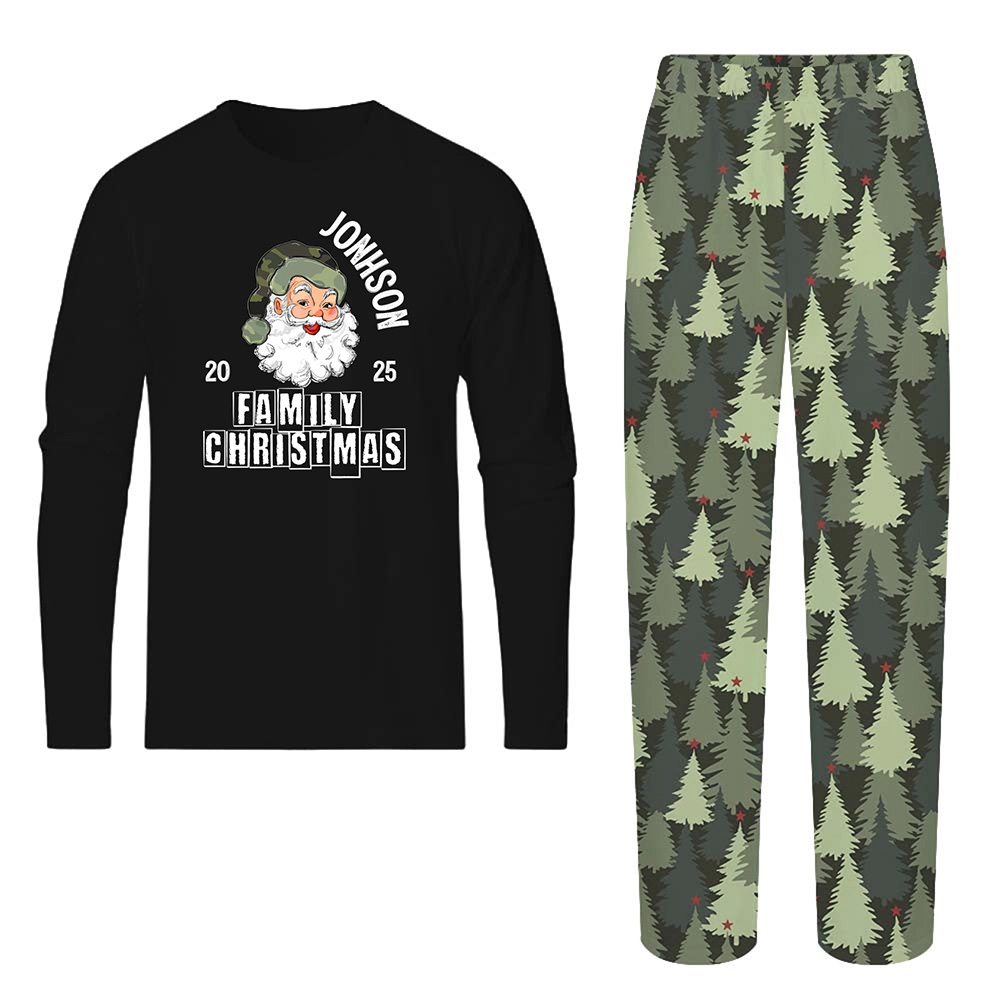 Personalized Vintage Camo Santa Matching Christmas Pajamas With Pockets Personalized Vintage Camo Santa Matching Christmas Pajamas With Pockets