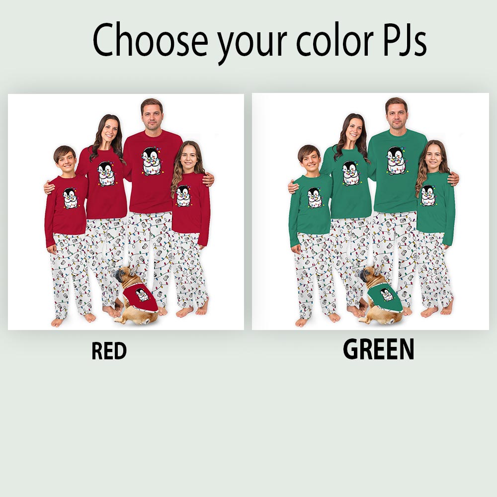 Cute Penguin With Christmas Light Matching Pjs For Family And Dog Cute Penguin With Christmas Light Matching Pjs For Family And Dog