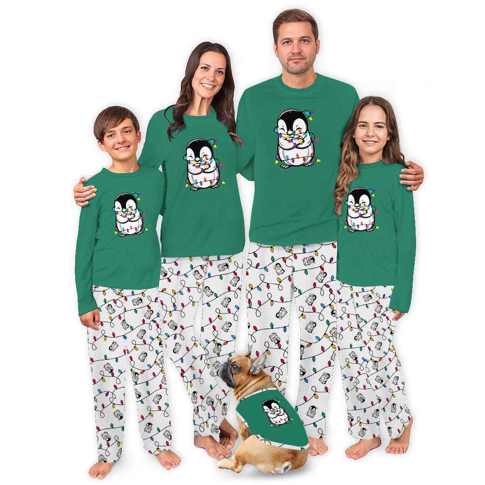 Cute Penguin With Christmas Light Matching Pjs For Family And Dog Cute Penguin With Christmas Light Matching Pjs For Family And Dog