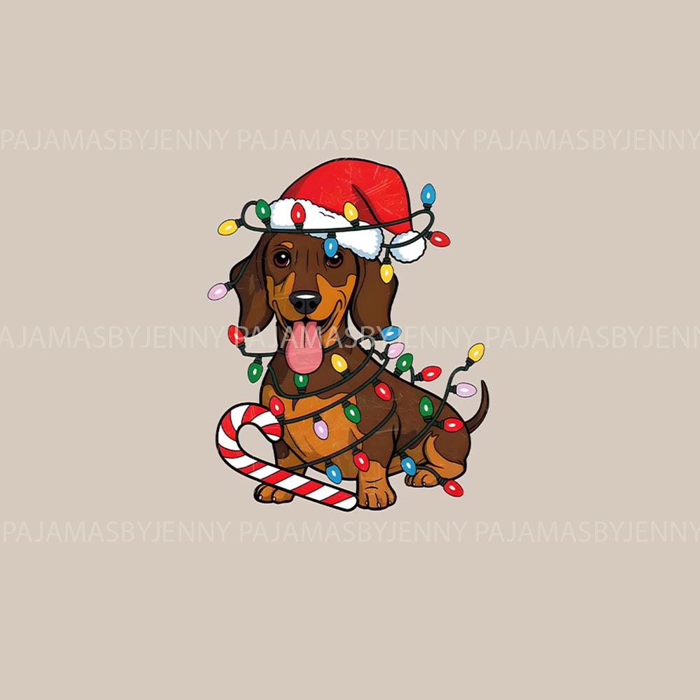 Beige Dachshund wearing Santa Hat Plus Size Family PJs Beige Dachshund wearing Santa Hat Plus Size Family PJs