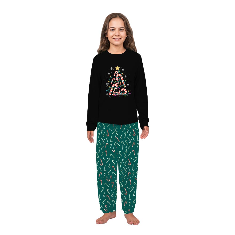 Christmas Candy Cane Tree Family Pajama Sets with Xmas Lights Christmas Candy Cane Tree Family Pajama Sets with Xmas Lights