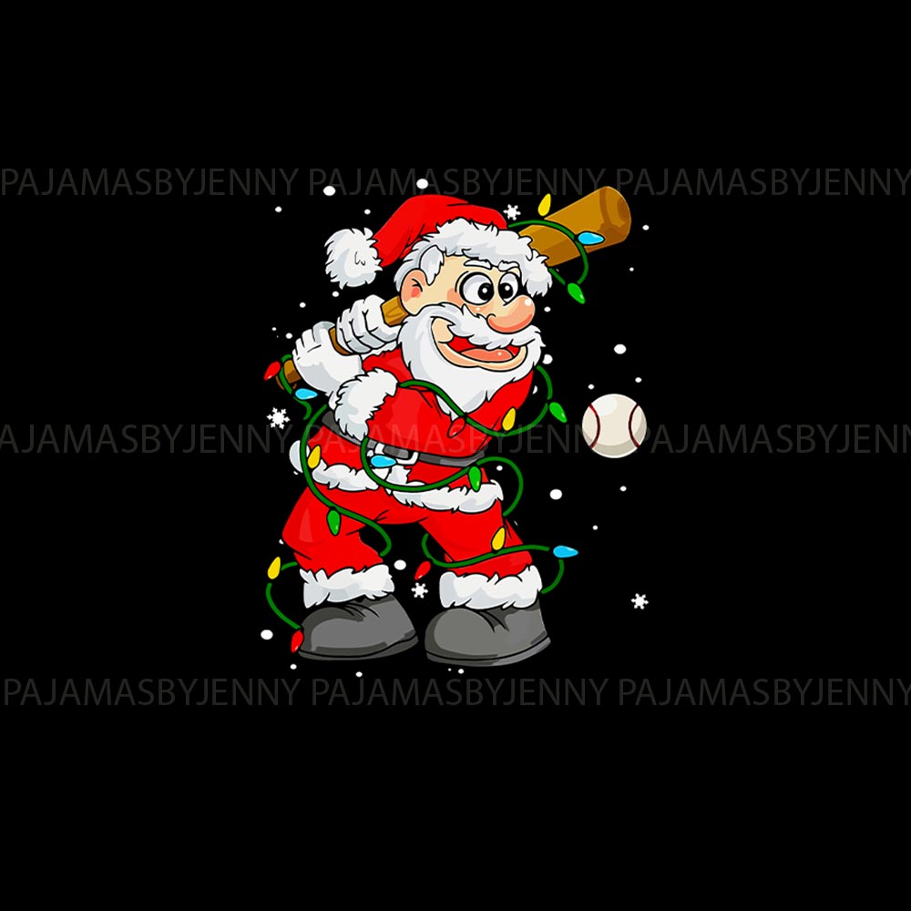 Santa Playing Baseball Matching Family Pajamas with Christmas Light Santa Playing Baseball Matching Family Pajamas with Christmas Light