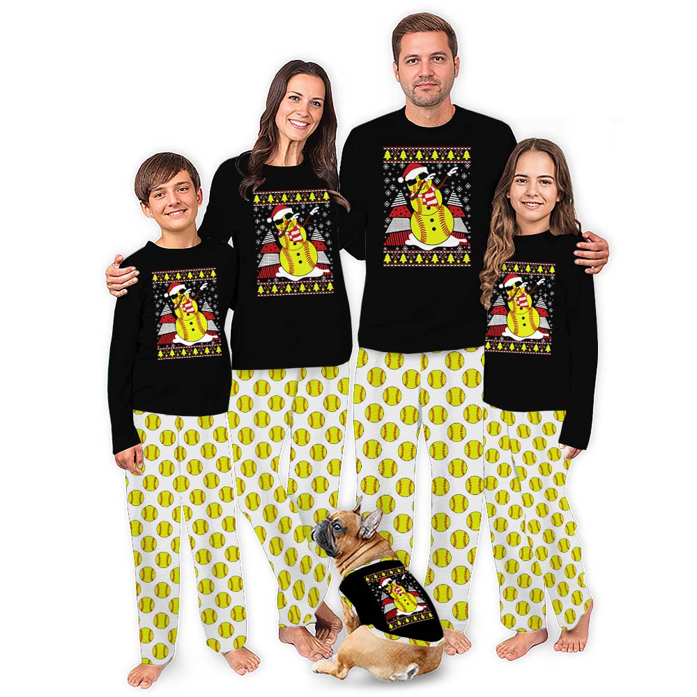 Dope Softball Snowman Matching Family Christmas Pajamas Dog