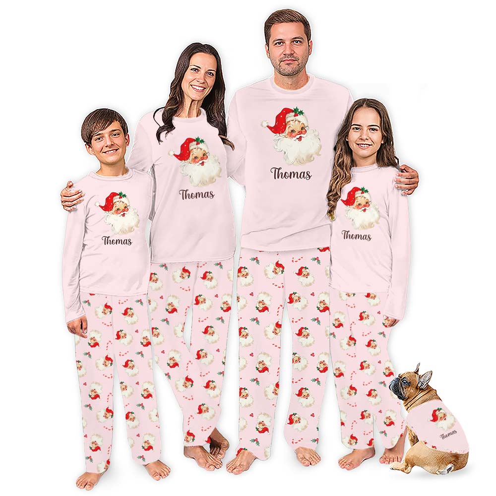 Customizable Cute Matching Christmas Pajamas With Pink Santa