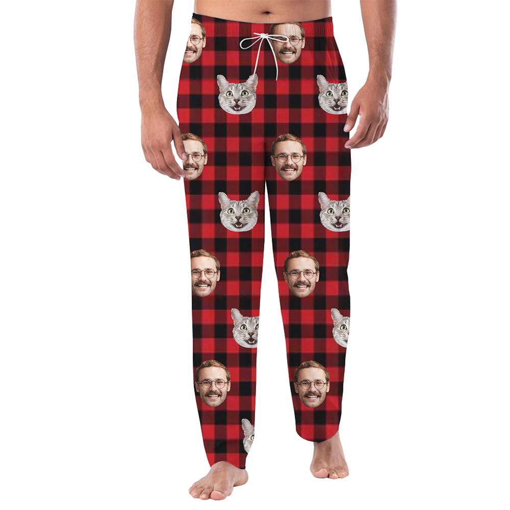 Custom Owner and Pets Face Plaid Pajama Pants with Live Preview Custom Owner and Pets Face Plaid Pajama Pants with Live Preview