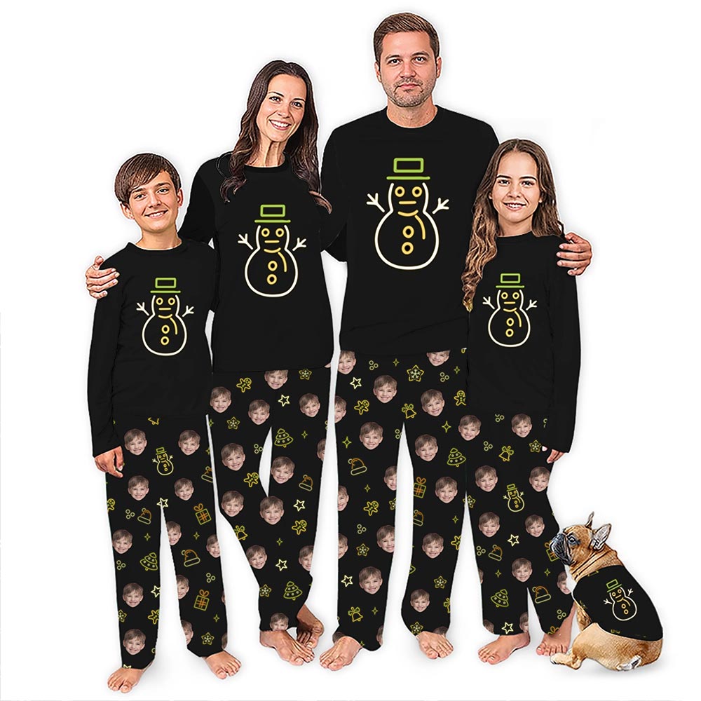 Face Custom Matching Christmas Pajamas with Snowman Theme Face Custom Matching Christmas Pajamas with Snowman Theme