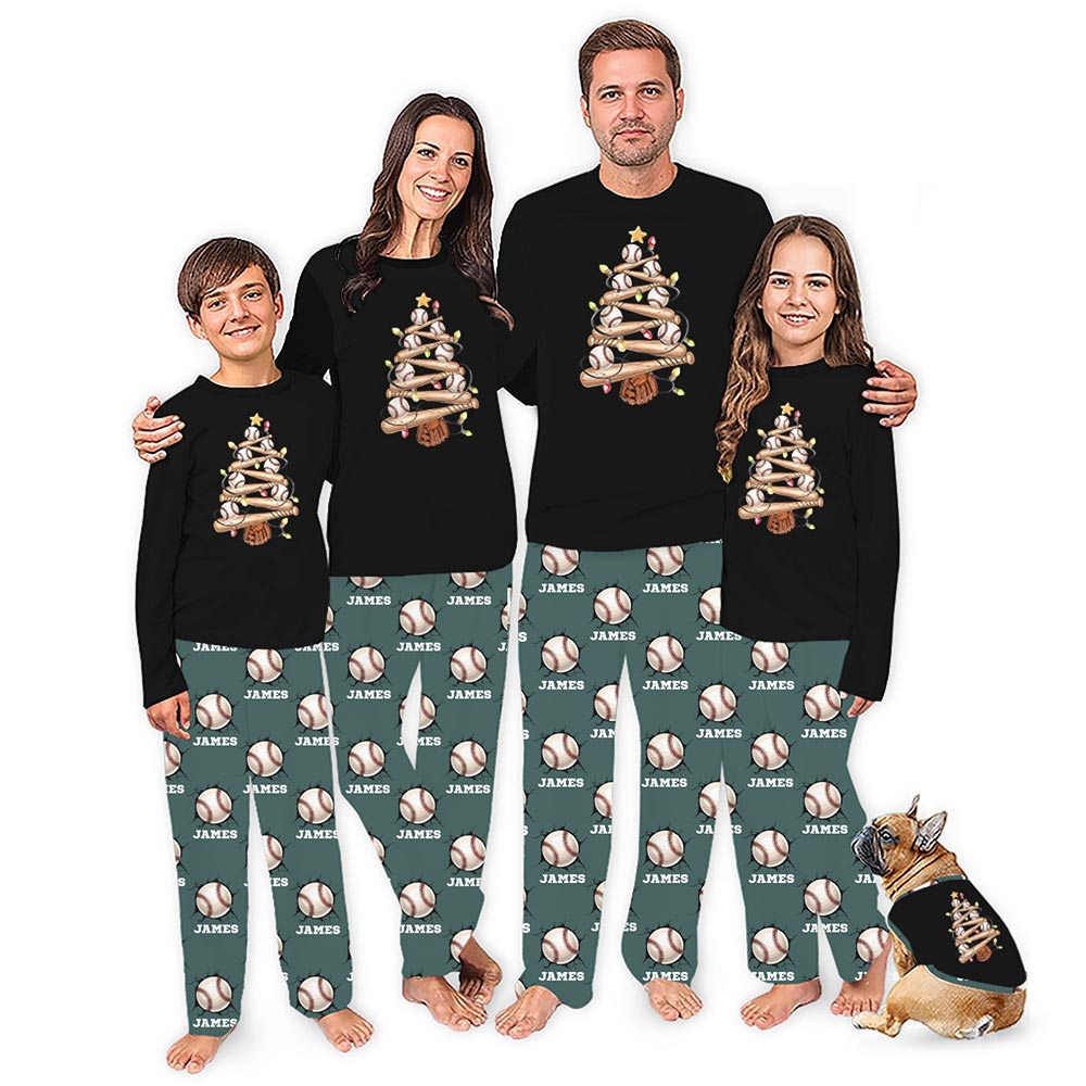 Xmas Baseball Tree with Name Custom Matching Christmas Pajamas