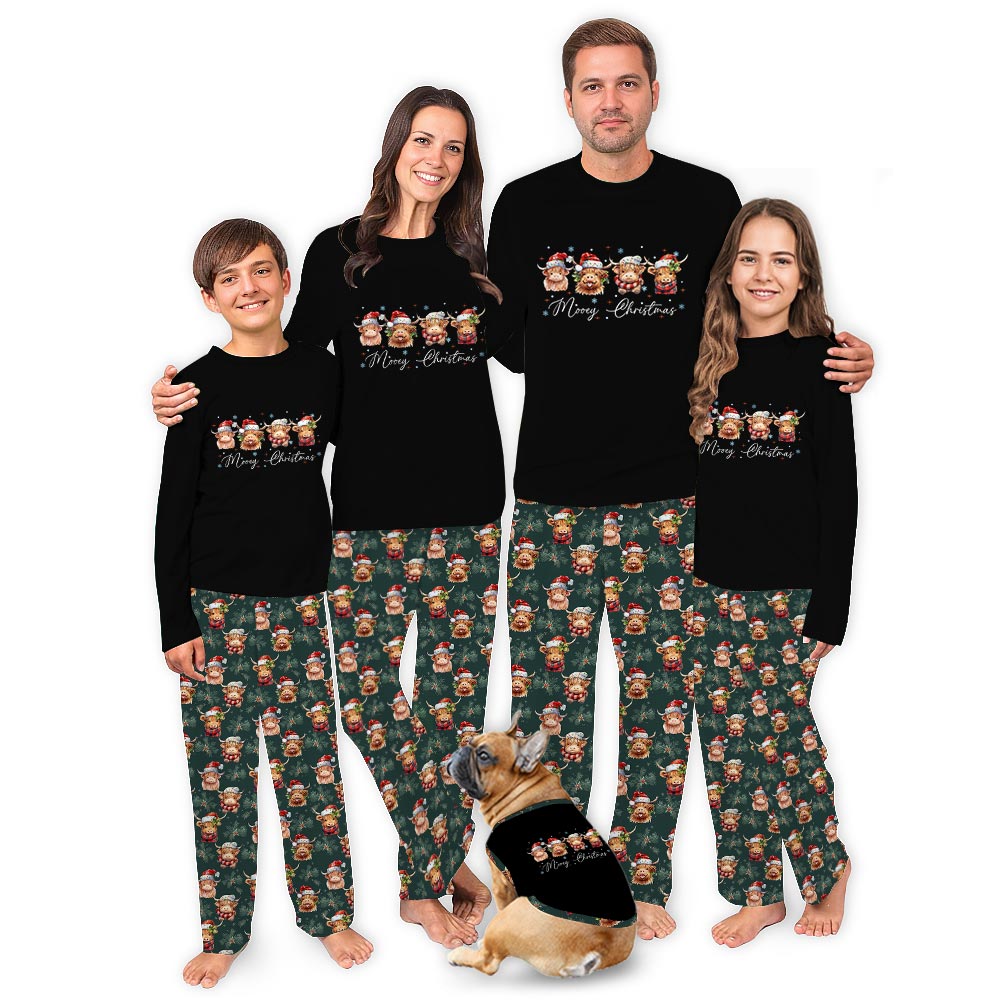 Merry Christmas Cute Cows Wearing Santa Hats Family Pajamas
