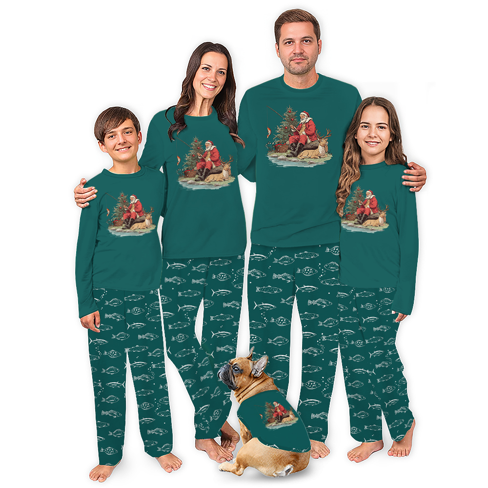 Santa Fisher Matching Christmas Pajamas For Family And Dog