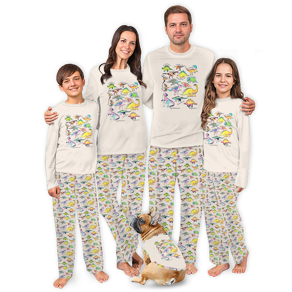 Funny Dinosaur Matching Christmas Pajamas And Dog
