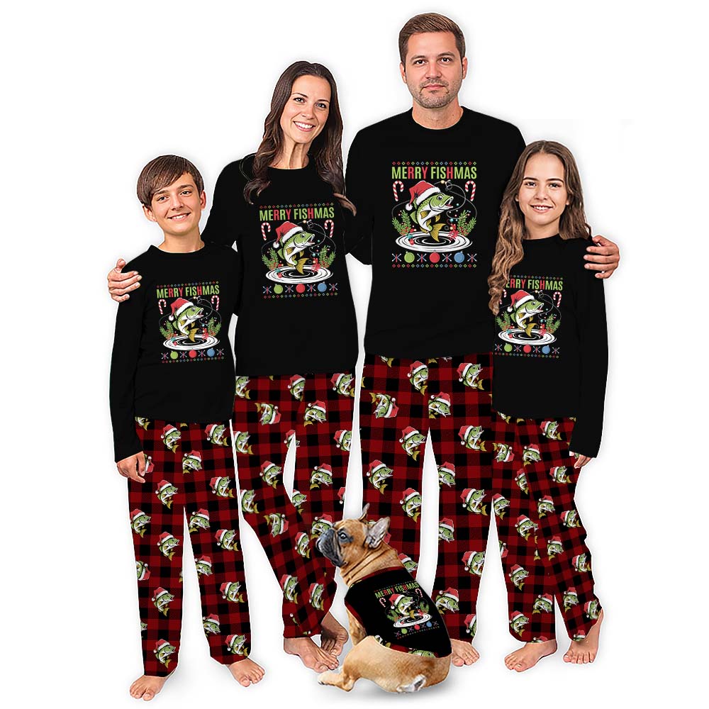 Merry Fishmas Unique Family Christmas Pajamas With Plus Size