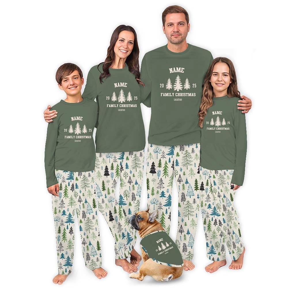 Green Family Christmas Name and Location Personalized Xmas PJs