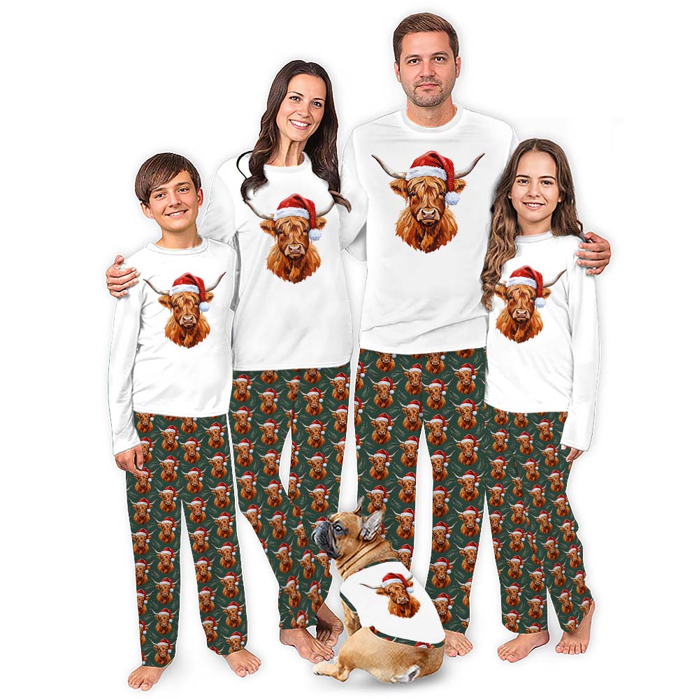 Highland Cow Christmas Pajamas For Family Plus Size Highland Cow Christmas Pajamas For Family Plus Size