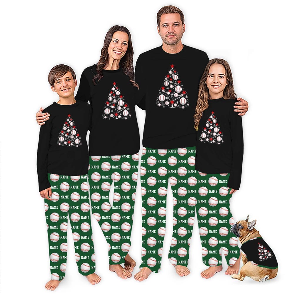 Personalized Name Baseball Family Christmas Pajamas With Pockets