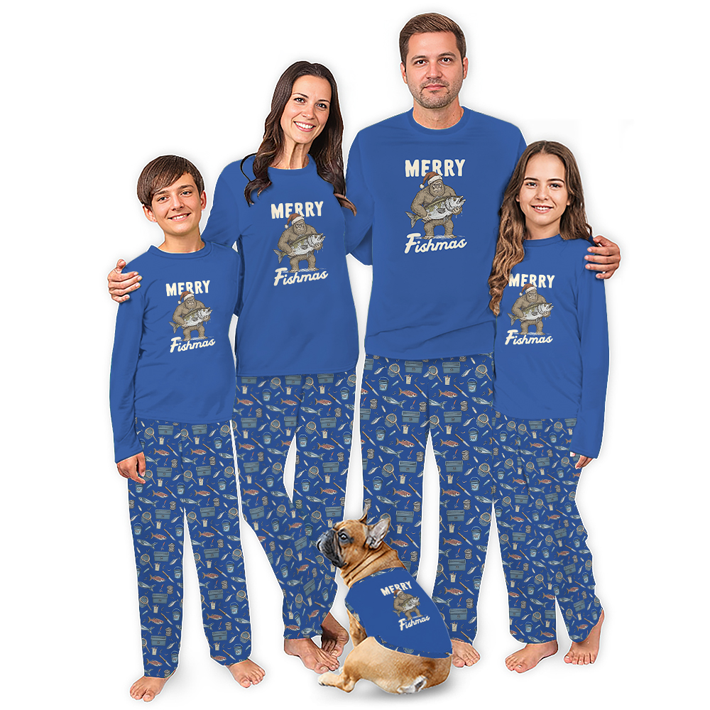 Merry Fishmas With Bigfoot Christmas Pajamas Matching Family Merry Fishmas With Bigfoot Christmas Pajamas Matching Family