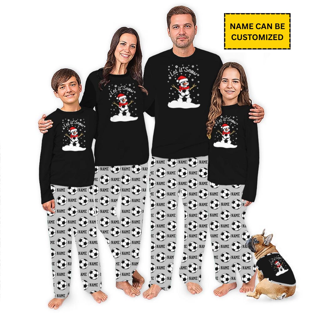Let It Snow Soccer Christmas Pajamas With Custom Name And Preview Let It Snow Soccer Christmas Pajamas With Custom Name And Preview