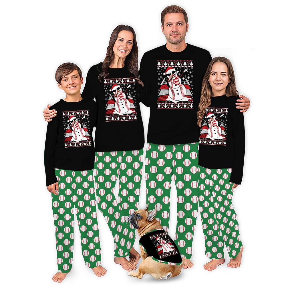 Dope Baseball Snowman Plus Size Christmas Family Pajamas Dope Baseball Snowman Plus Size Christmas Family Pajamas