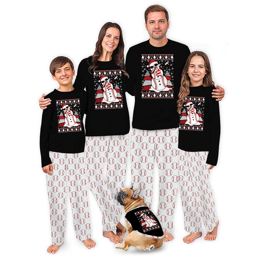 Dope Baseball Snowman Plus Size Christmas Family Pajamas Dope Baseball Snowman Plus Size Christmas Family Pajamas