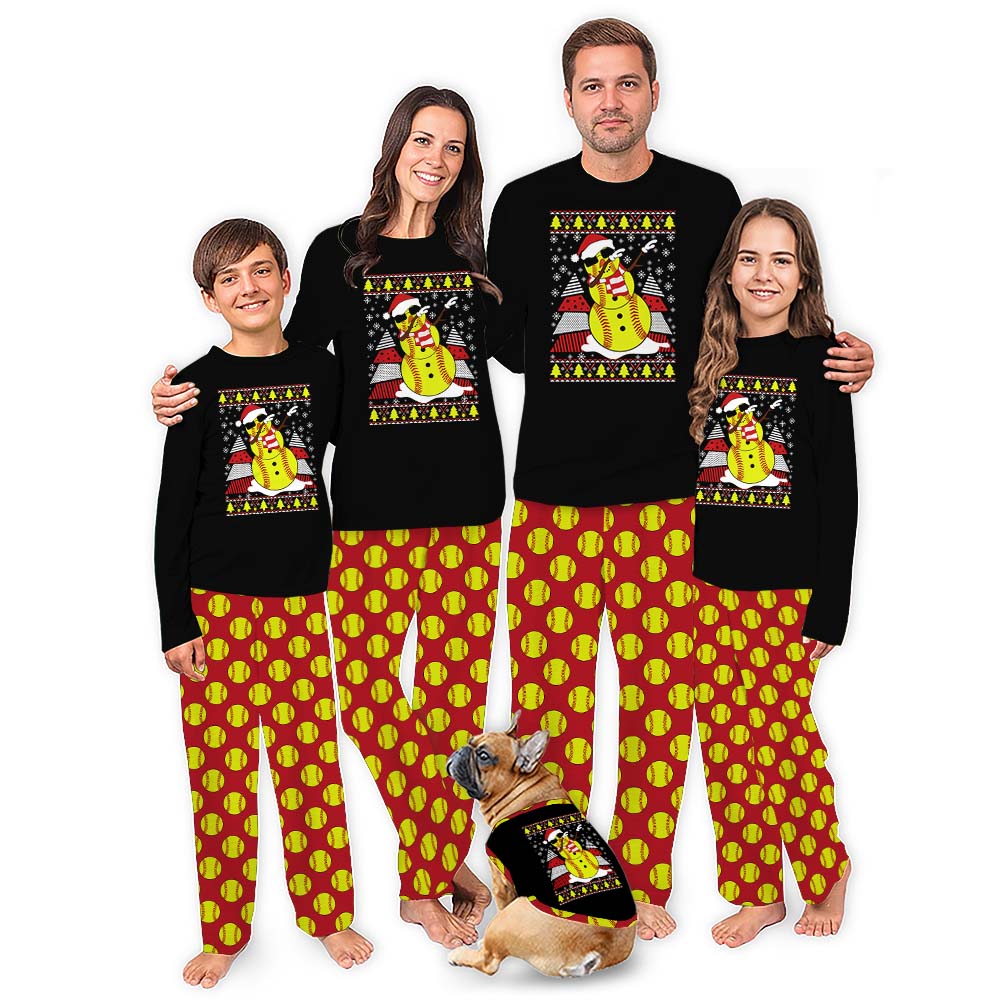 Dope Softball Snowman Matching Family Christmas Pajamas Dog