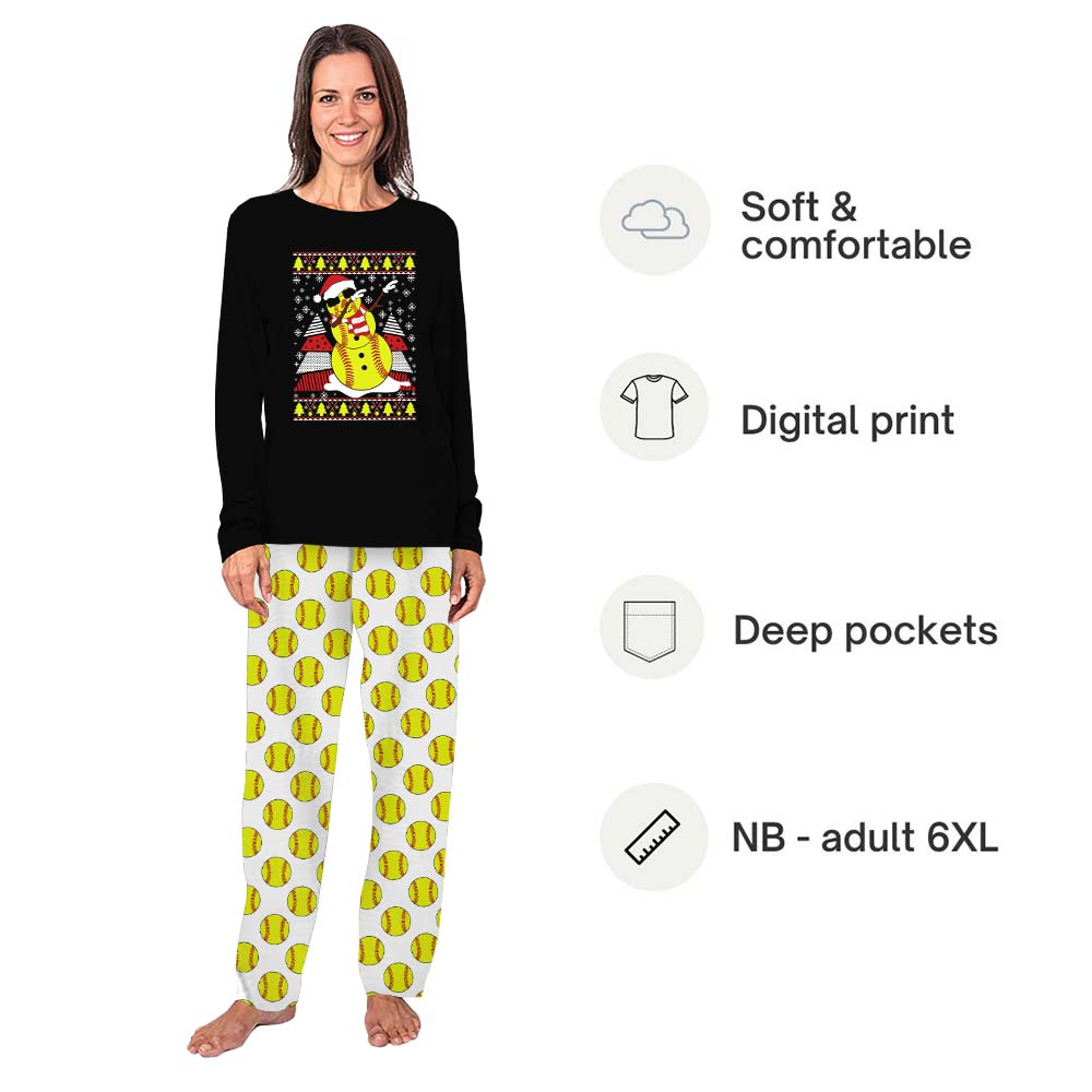 Dope Softball Snowman Matching Family Christmas Pajamas Dog
