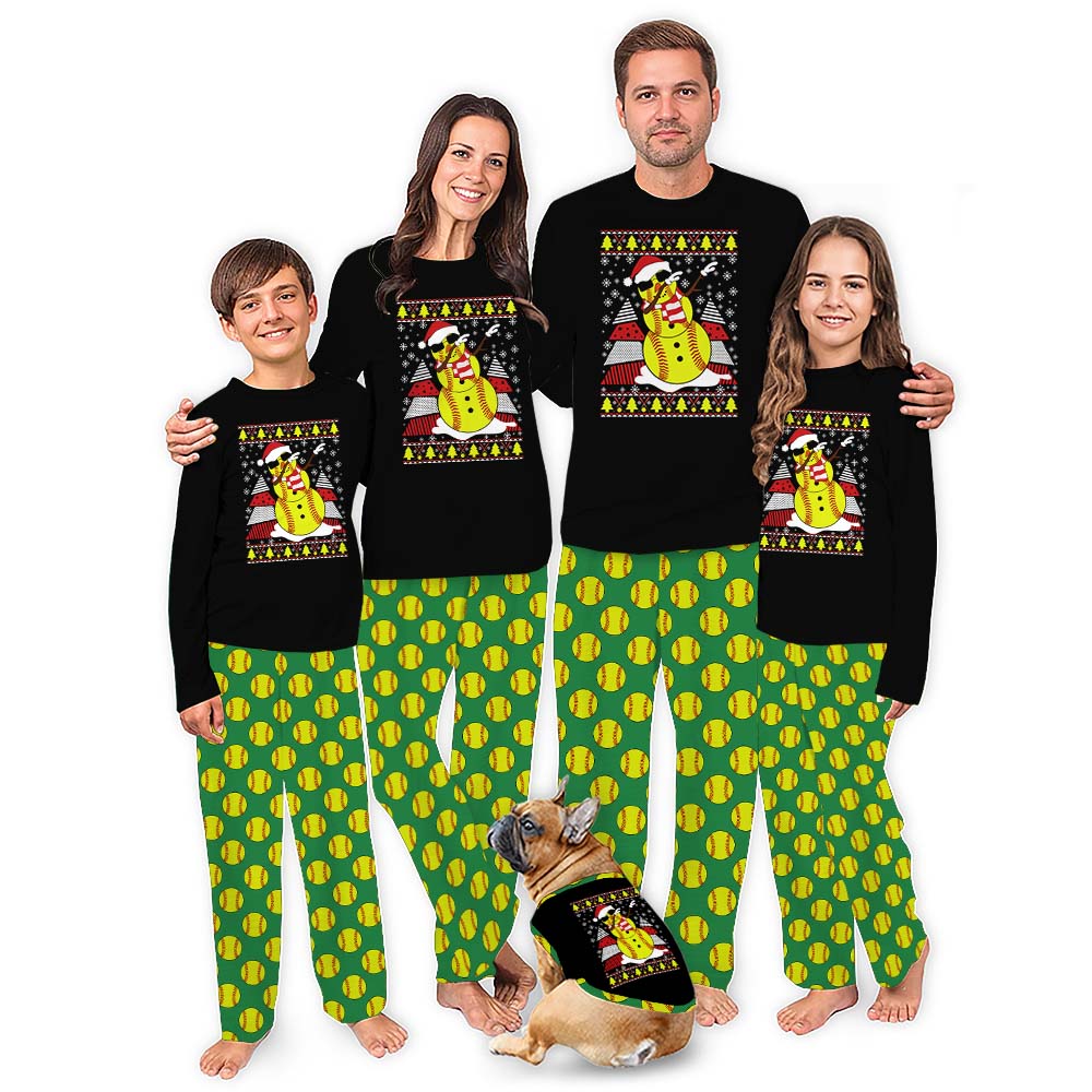 Dope Softball Snowman Matching Family Christmas Pajamas Dog