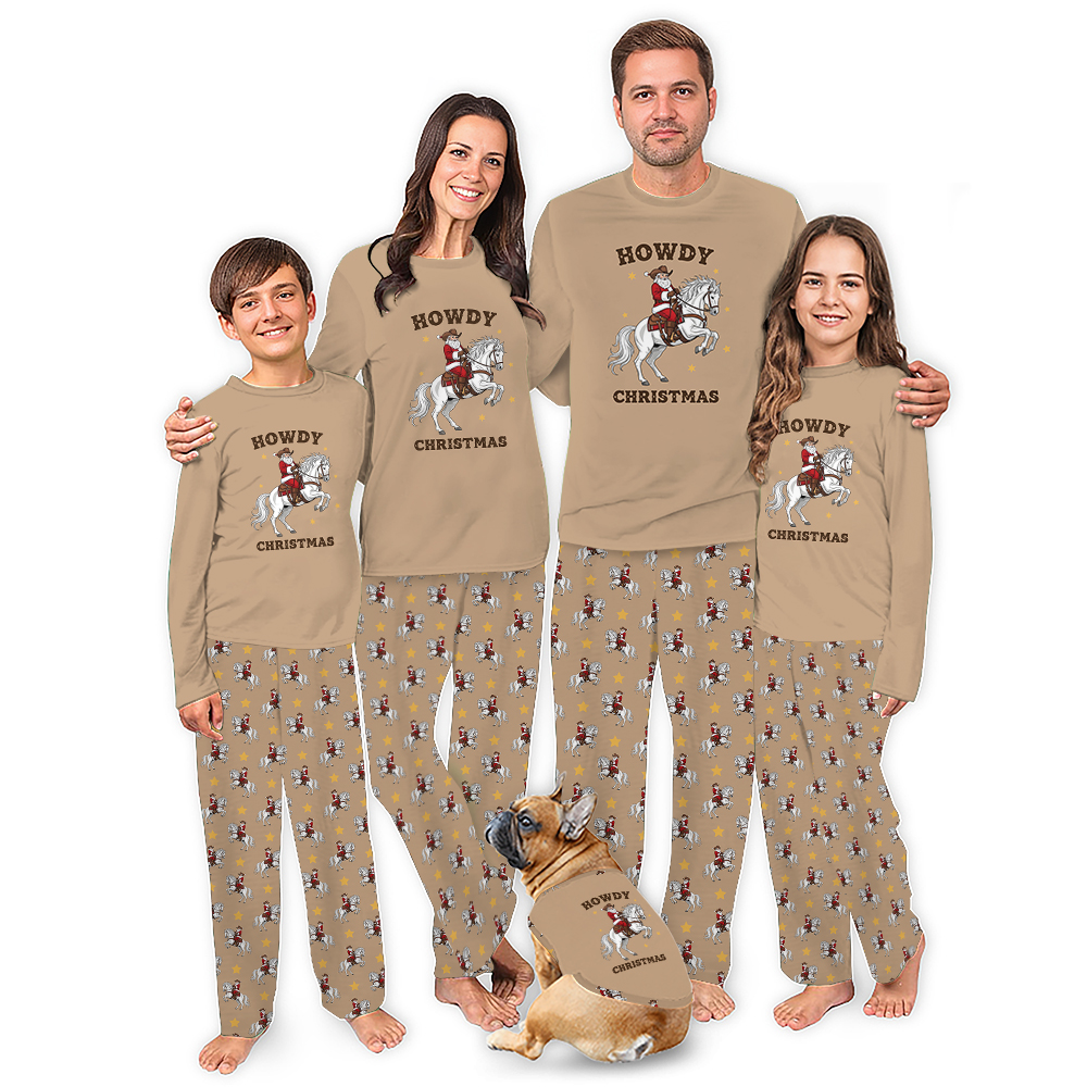 Santa Cowboy Howdy Christmas Matching Family Pajamas Western
