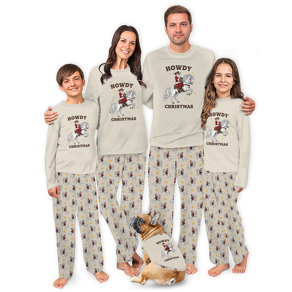 Santa Cowboy Howdy Christmas Matching Family Pajamas Western