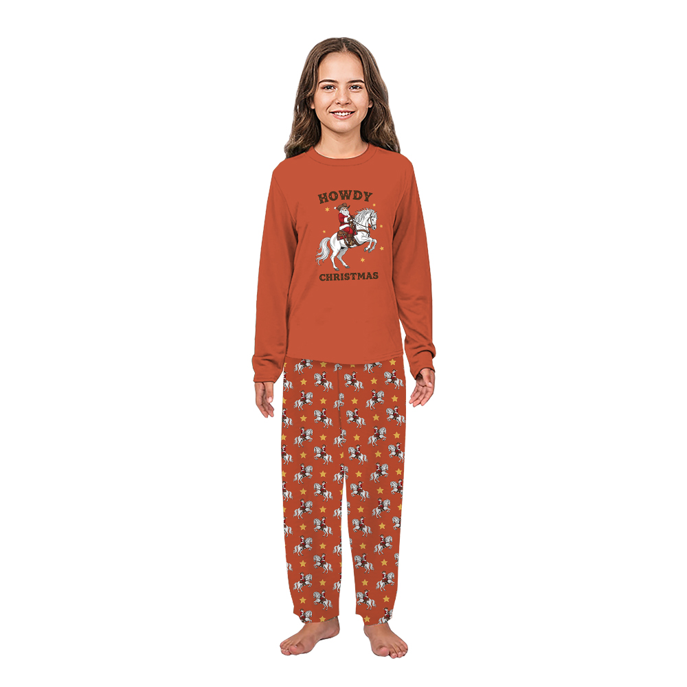 Santa Cowboy Howdy Christmas Matching Family Pajamas Western