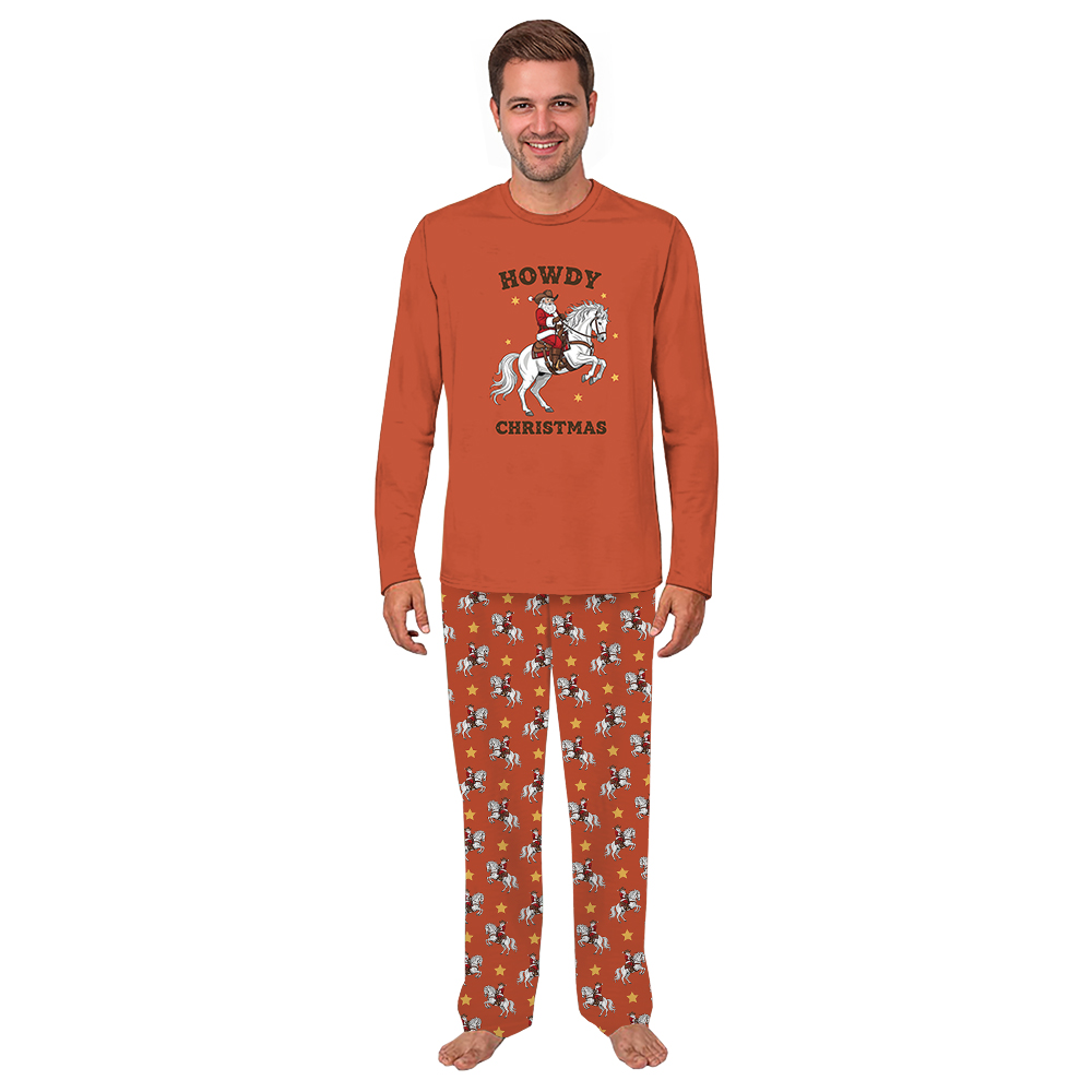 Santa Cowboy Howdy Christmas Matching Family Pajamas Western