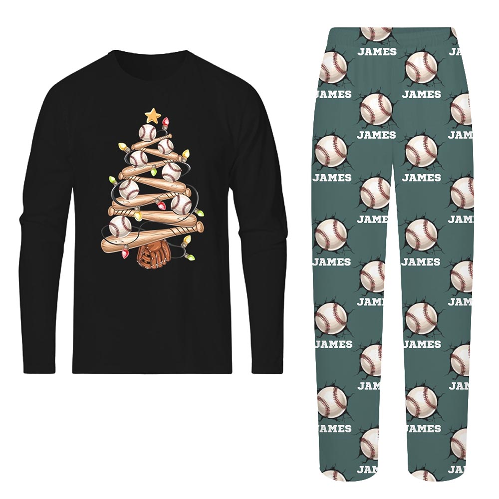 Xmas Baseball Tree with Name Custom Matching Christmas Pajamas