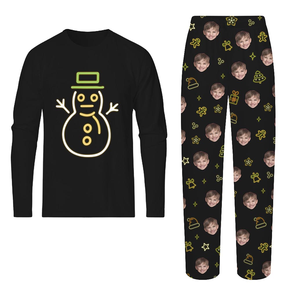 Face Custom Matching Christmas Pajamas with Snowman Theme Face Custom Matching Christmas Pajamas with Snowman Theme