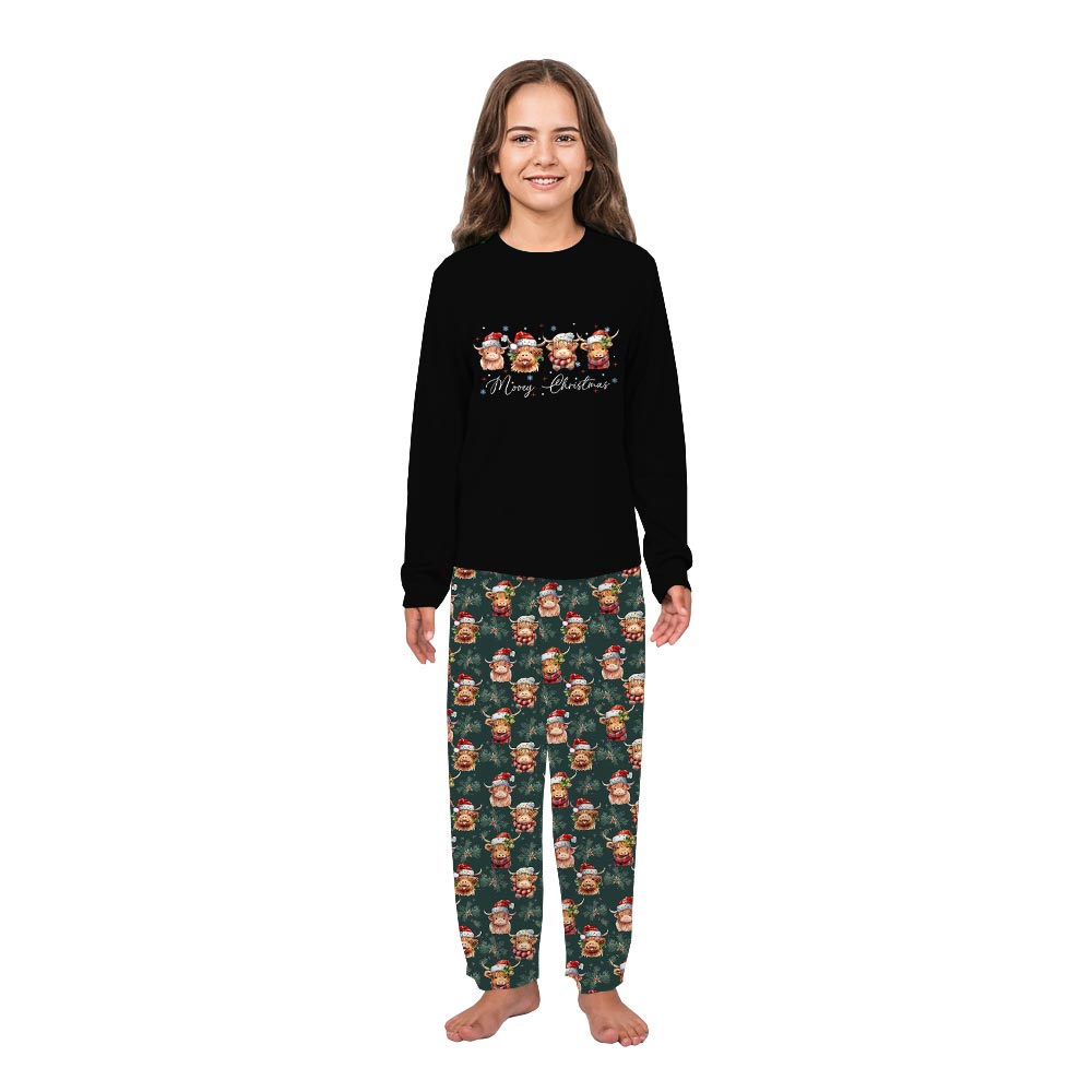 Merry Christmas Cute Cows Wearing Santa Hats Family Pajamas