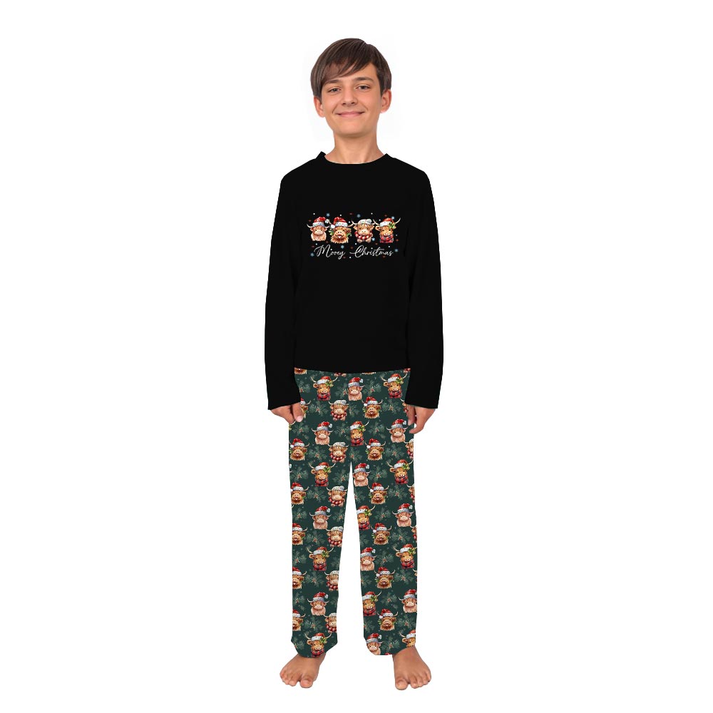 Merry Christmas Cute Cows Wearing Santa Hats Family Pajamas