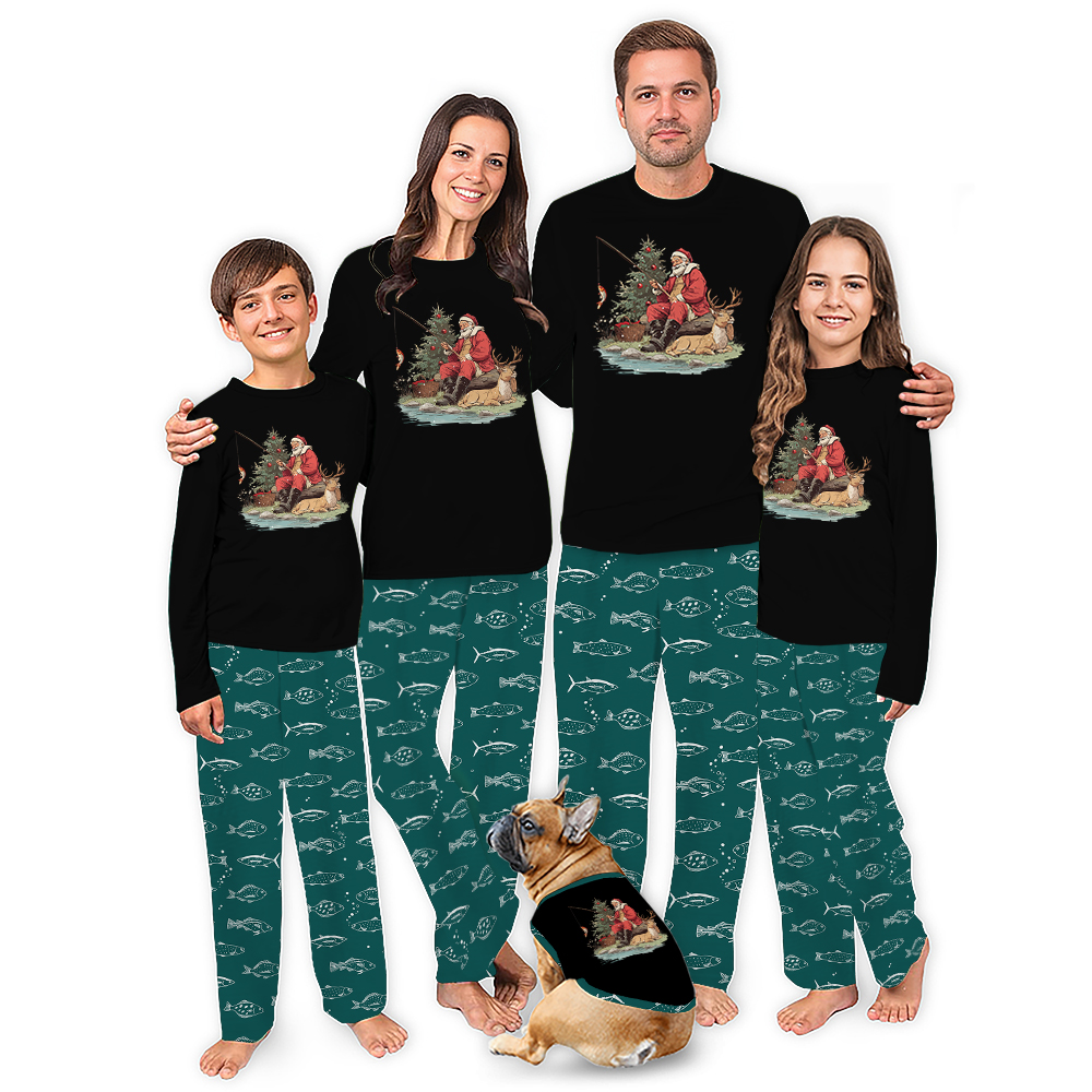 Santa Fisher Matching Christmas Pajamas For Family And Dog