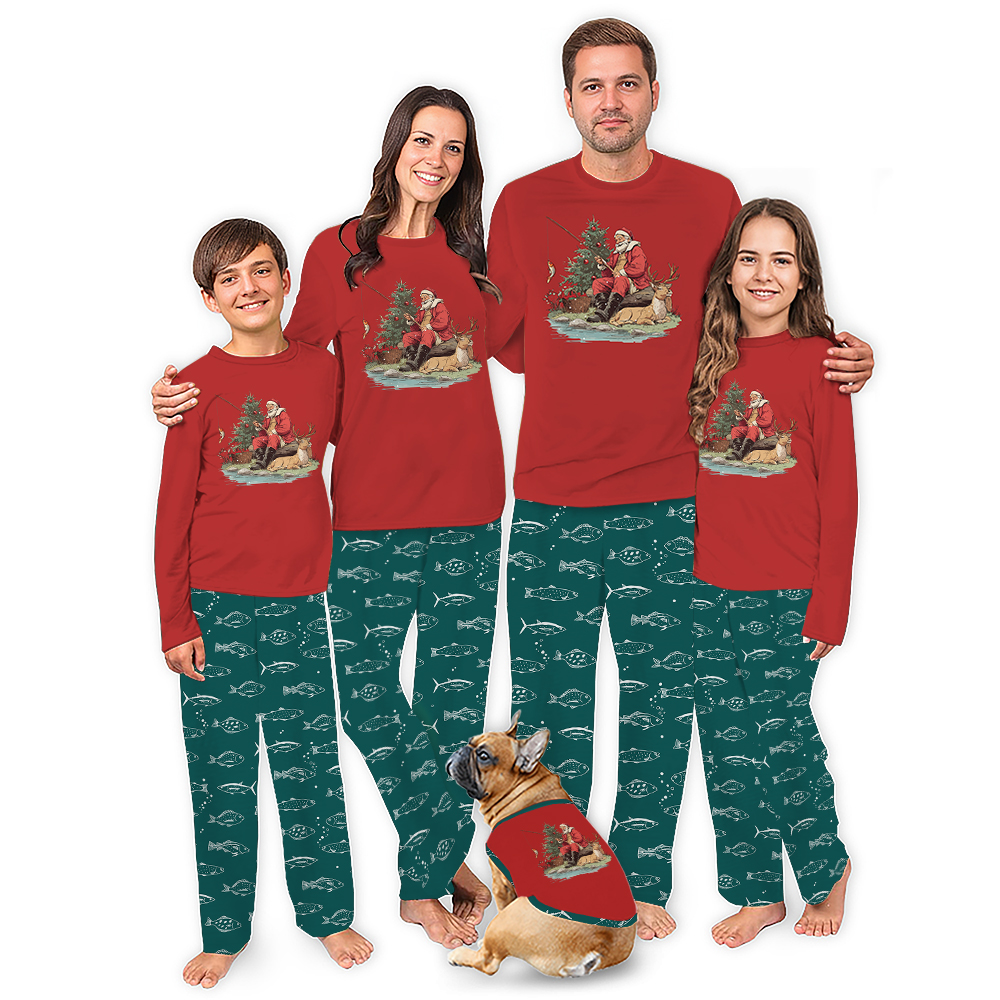 Santa Fisher Matching Christmas Pajamas For Family And Dog