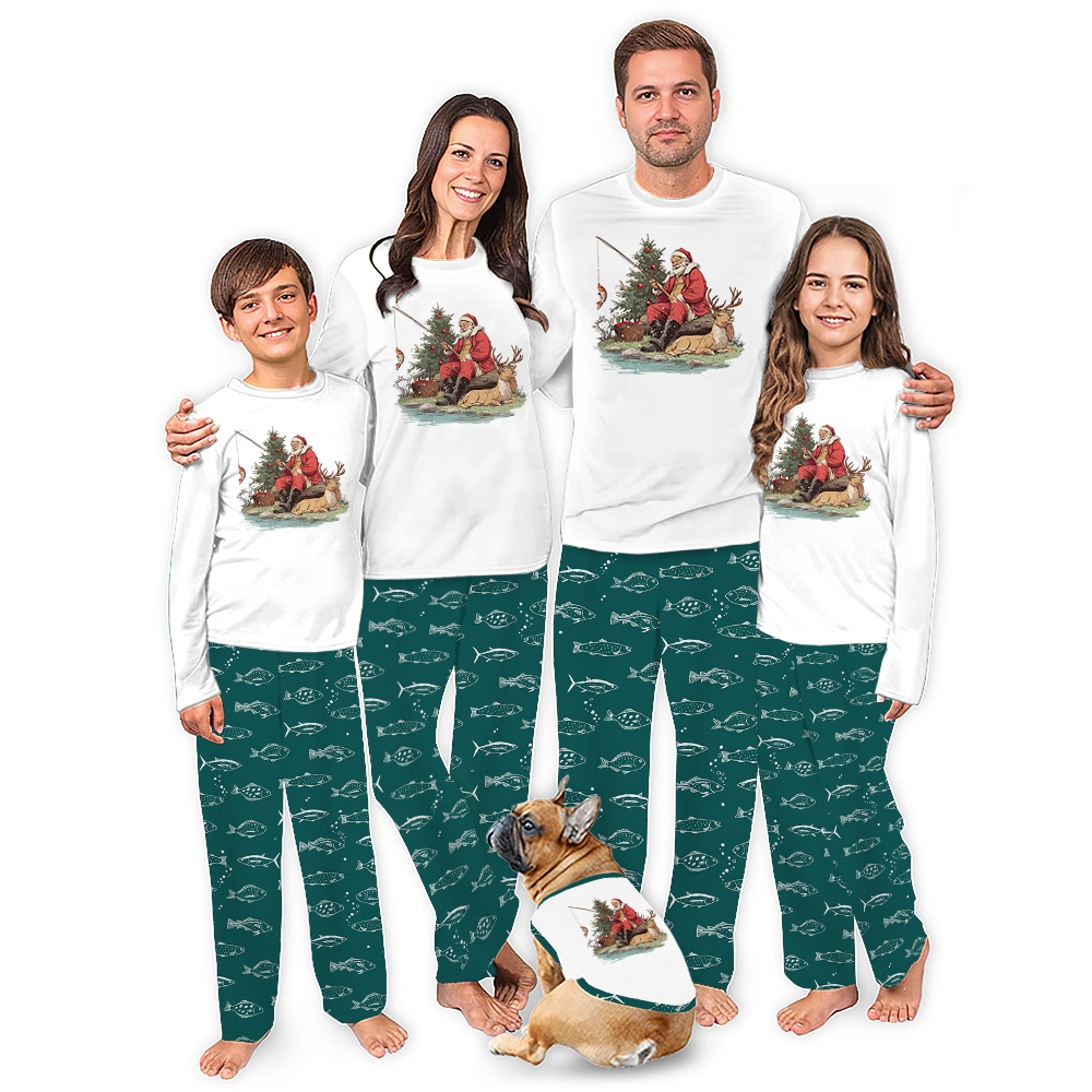 Santa Fisher Matching Christmas Pajamas For Family And Dog