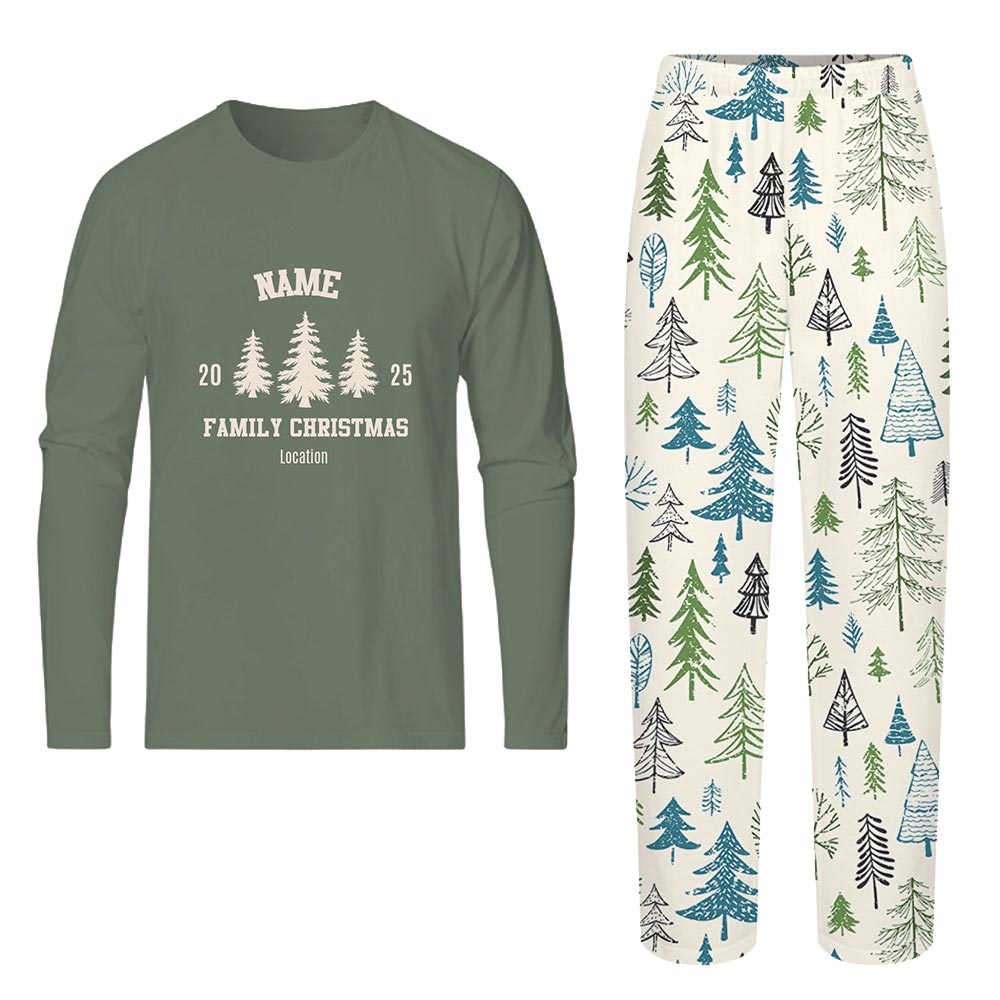 Green Family Christmas Name and Location Personalized Xmas PJs