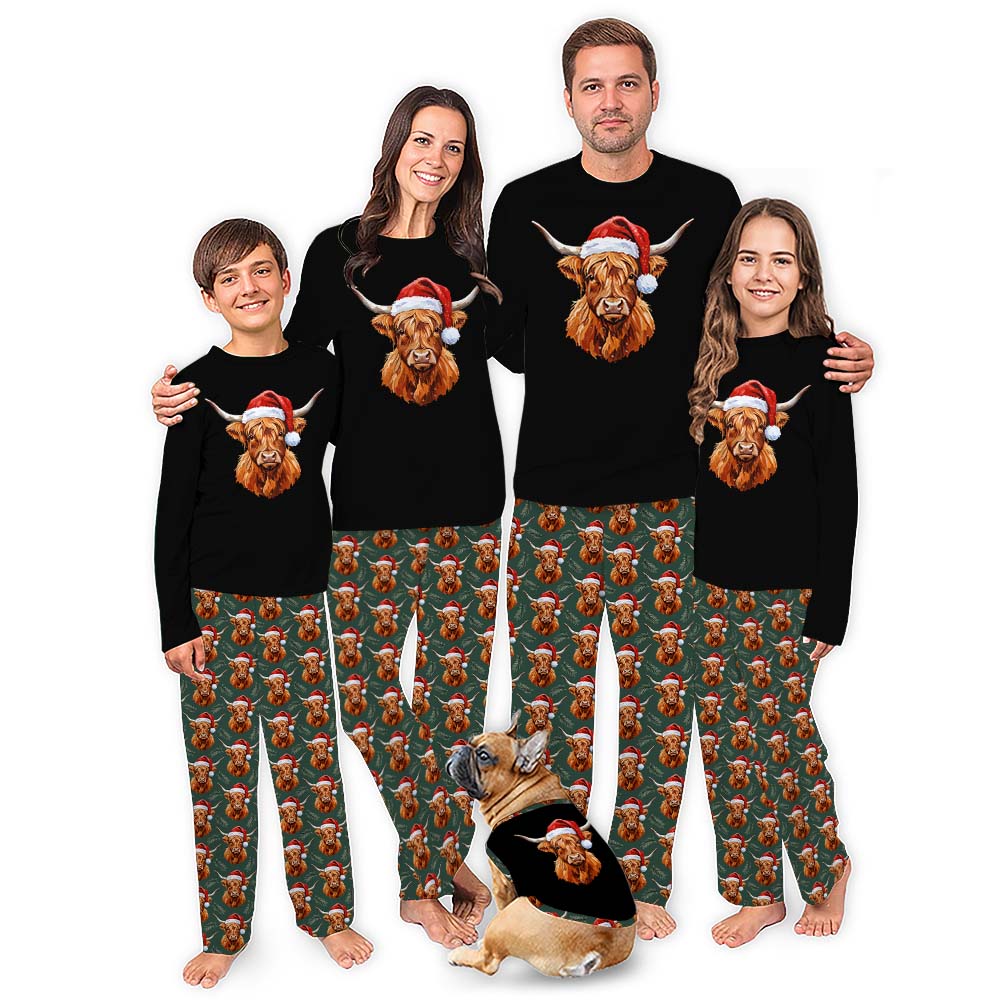 Highland Cow Christmas Pajamas For Family Plus Size Highland Cow Christmas Pajamas For Family Plus Size