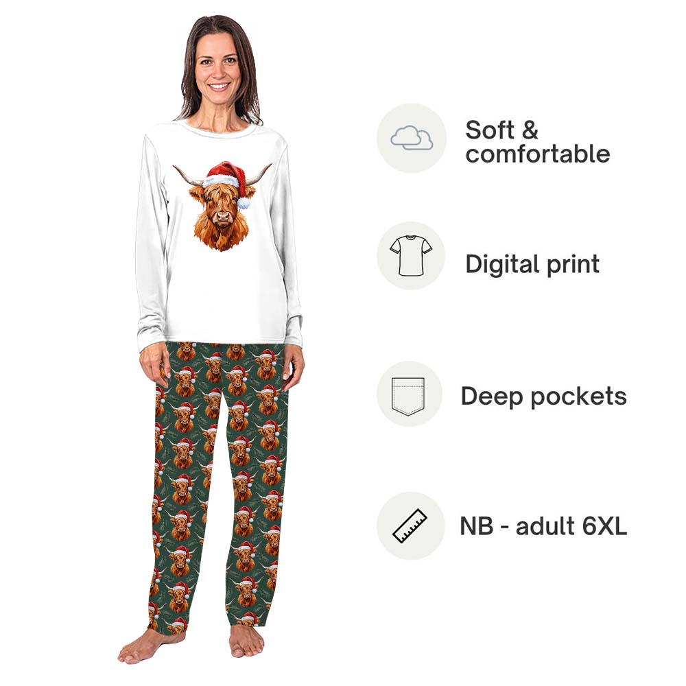 Highland Cow Christmas Pajamas For Family Plus Size Highland Cow Christmas Pajamas For Family Plus Size