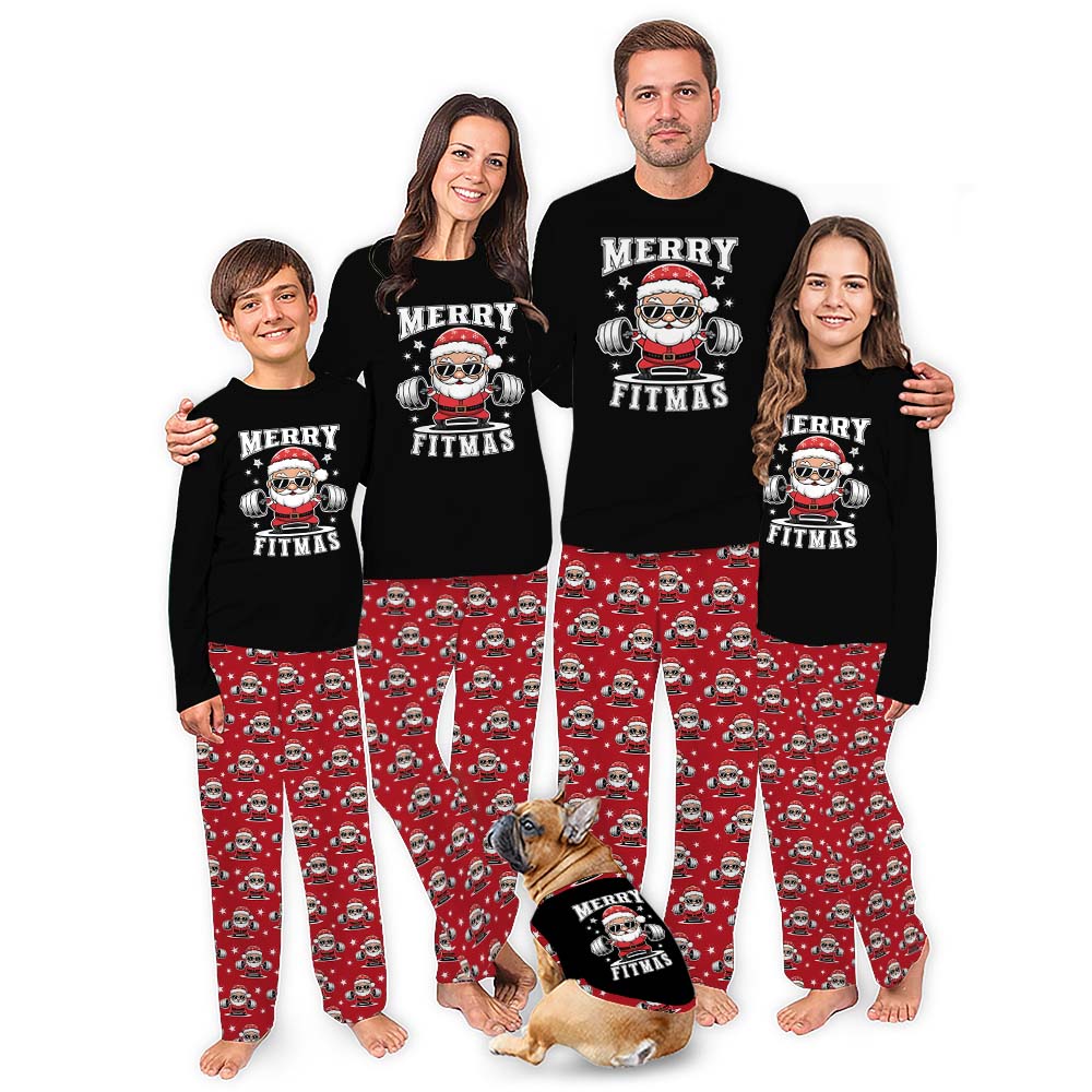 Merry Fitmas Santa Christmas Pajamas Family And Dog Merry Fitmas Santa Christmas Pajamas Family And Dog